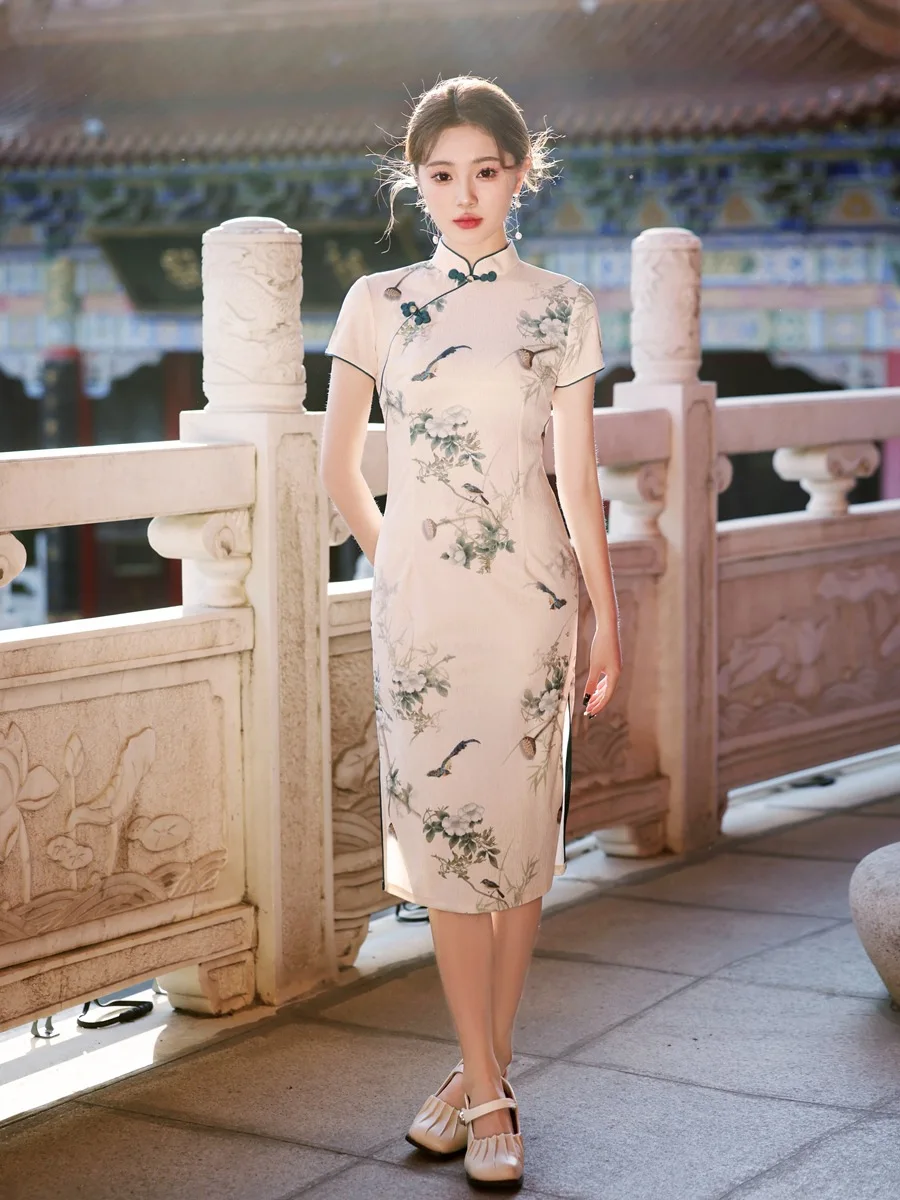 Elegant Printed Qipao 2024 Spring/Summer Retro Republican Style Youth Girl Dress Cheongsam китайское платье