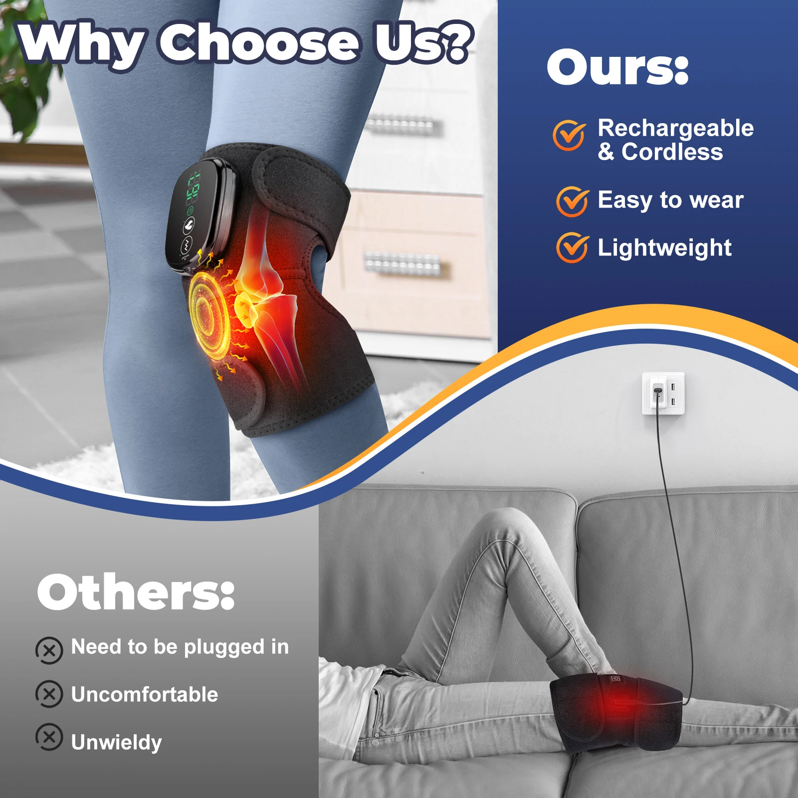 Eletric Heating Knee Massage Pads Vibration Thermal Relieve Muscle Fatigue Promote Blood Circulation Knee Support Brace Massager