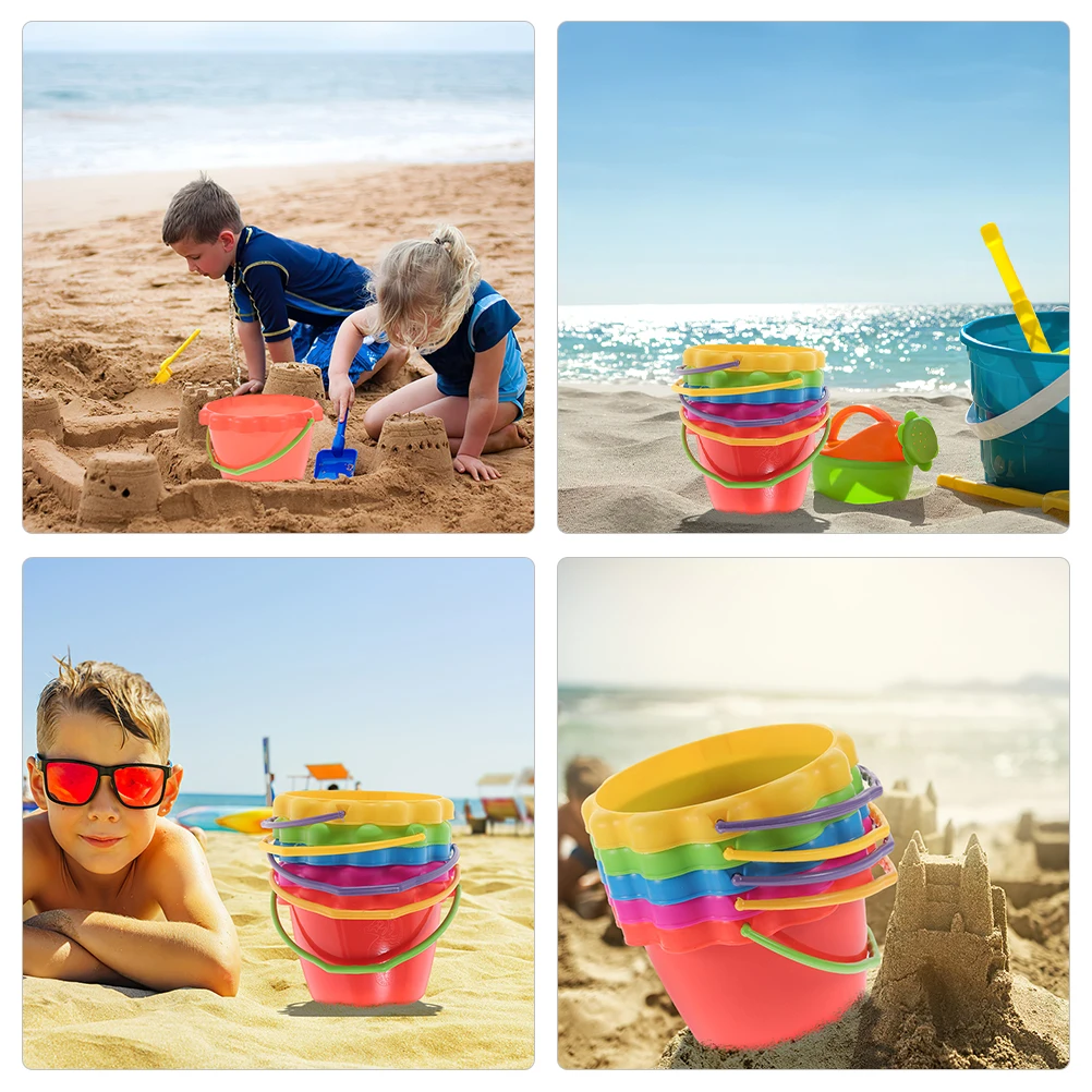 6-teiliger Strandeimer, bequemer Griff, Spielzeug, Mini-Kunststoffeimer, tragbares Spielzeug am Meer, buntes Zubehör