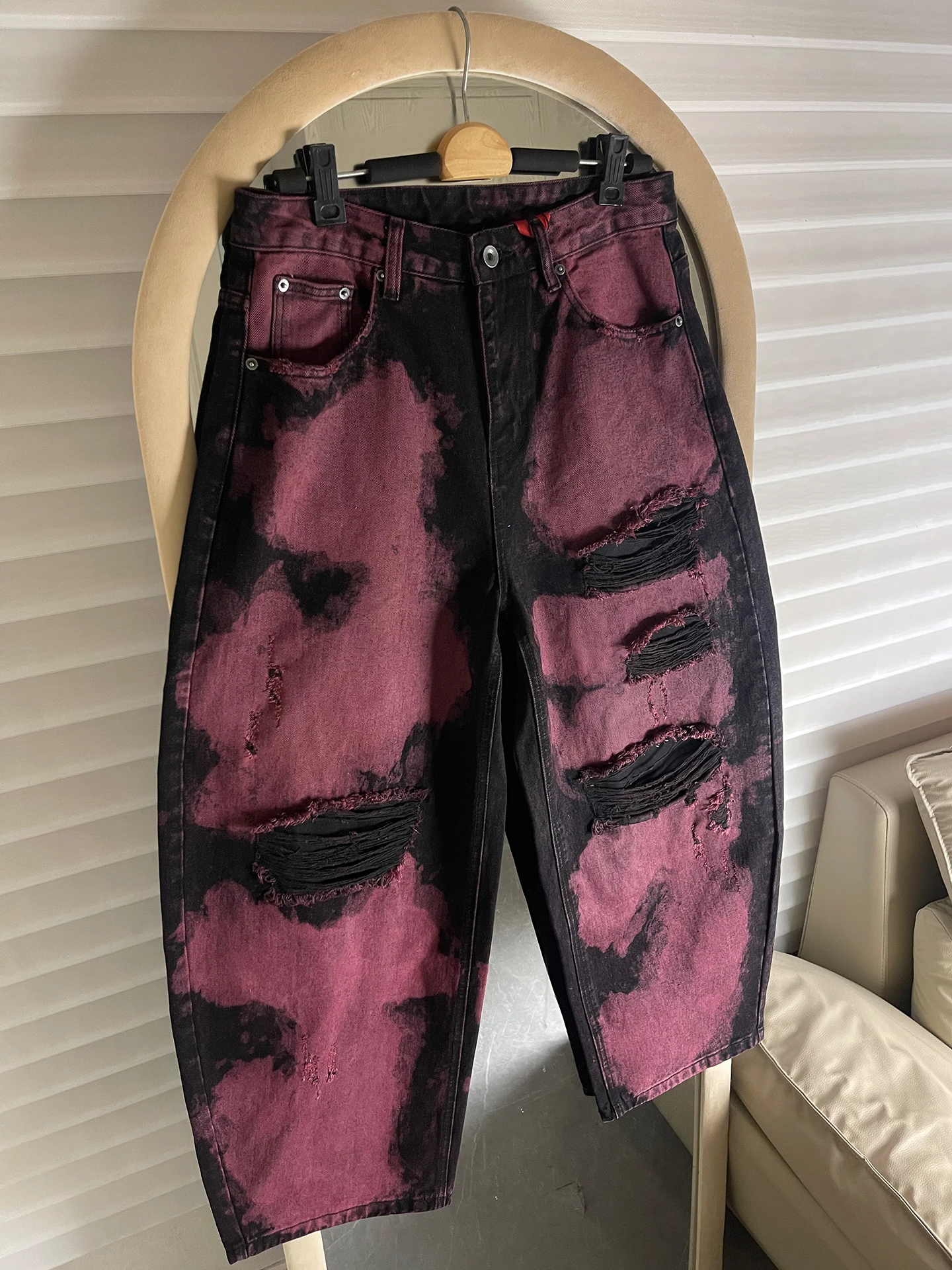 

Parisian Sle American fiti Cutout Wide Leg Jeans ex Loose High Street Hiphop Trousers Casual Cotton Blend Jeans