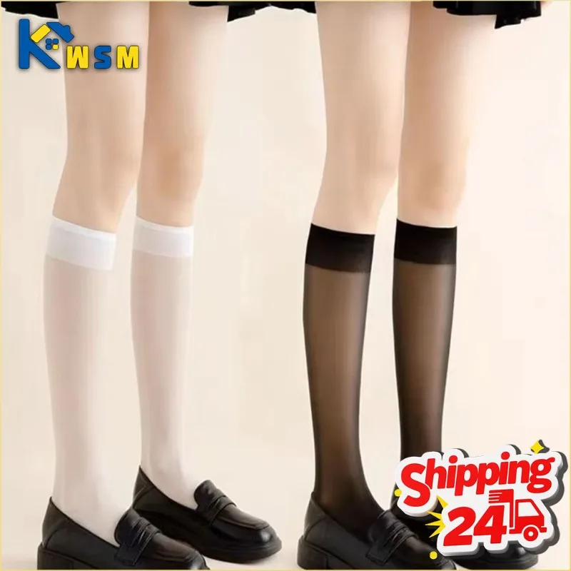 

Женские весенне-летние тонкие гольфы, однотонные черные, белые сексуальные носки до середины икры для юбки и шорт, повседневная одежда
