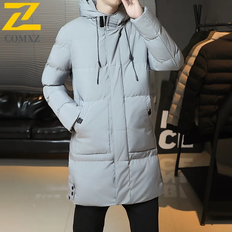 COMXZ Plus Size Padding Coat Mid-Length Solid Color Hood Korean Style Parka Loose Thickened Warm Coat Autumn Winter Trench Coat