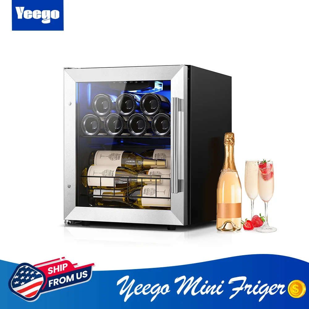 Yeego 12 Bottle Wine Cooler - Small Freestanding Wine Fridge with Digital Temp Control and UV Glass Door, Ideal for Home or Dorm