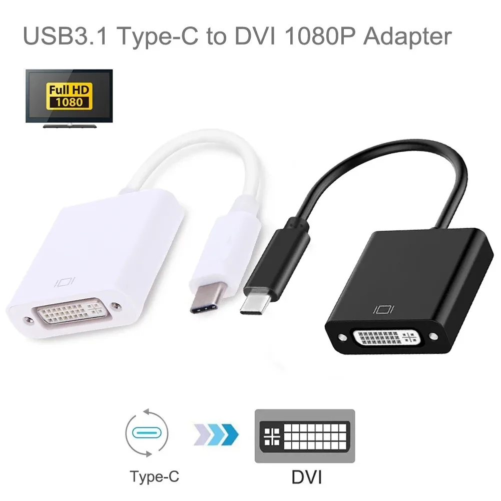 

USB C to DVI Adapter USB 3.1 Type-C Thunderbolt3 to DVI 24+5 Cable for Dell XPS 13 15 Macbook Pro to DVI Monitor 1080P Display