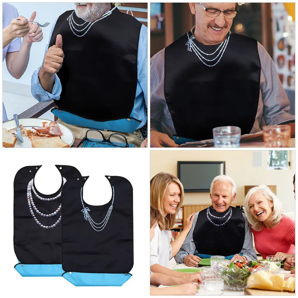 2Pcs Adult Bib Decorative Senior Eating Bib Adjustable Waterproof Reusable Adult Clothing Protector for Elderly Care Daily Use