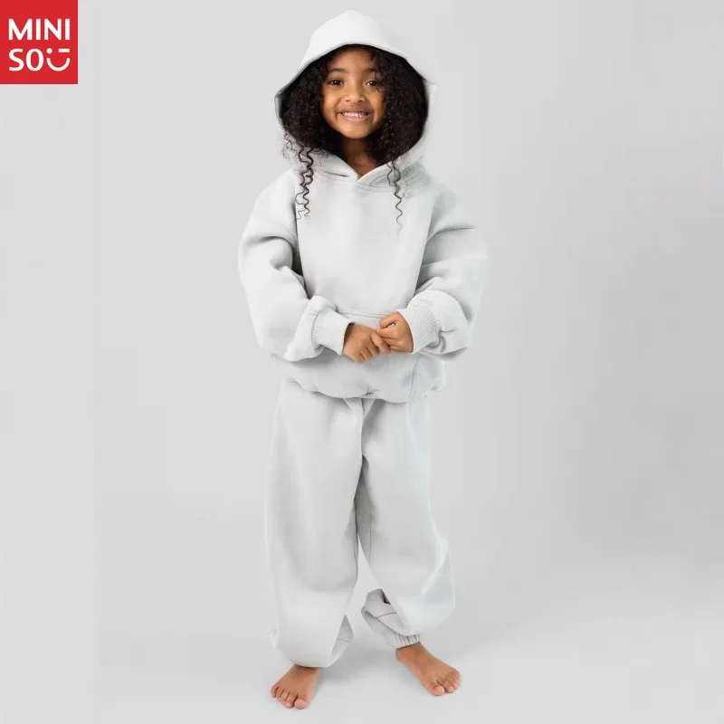 

Miniso Big Kids Tracksuit Set, European Style Hoodie & Pants Two-Piece, Children's Sportswear Outfit