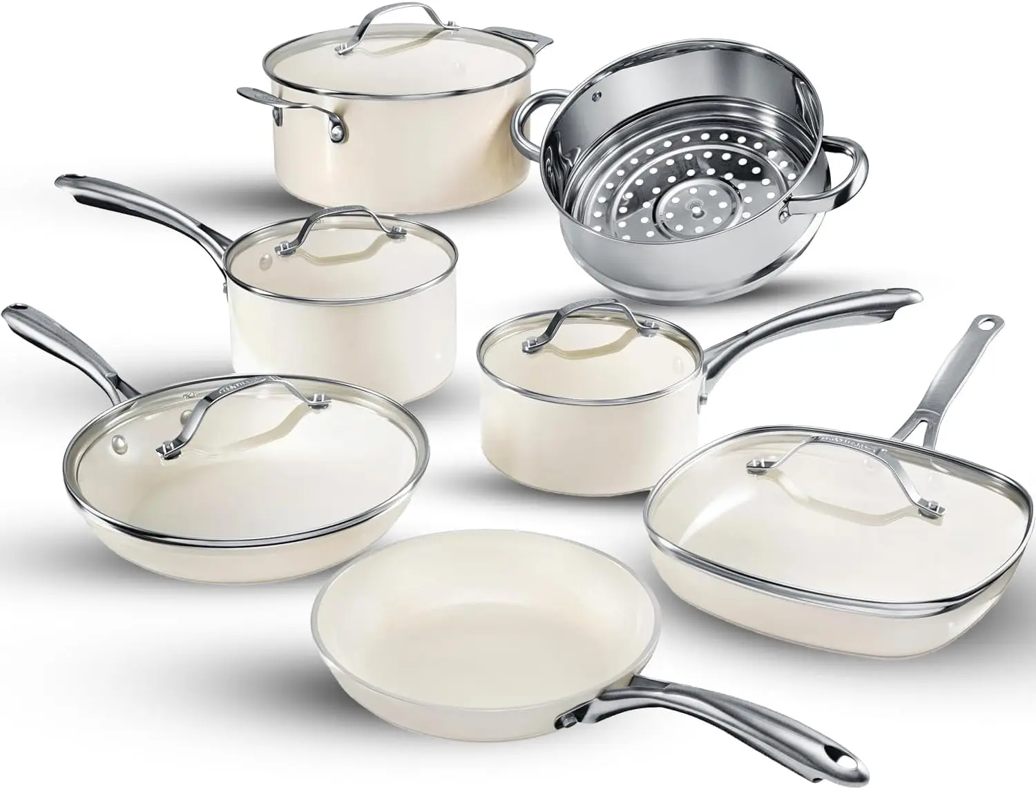 

12Pc Cookware Set Nonstick Pots and Pans Set Non Stick Kitchen Frying Pan Sauce Cooking Non Toxic Cookware Sets Oven Dishwasher