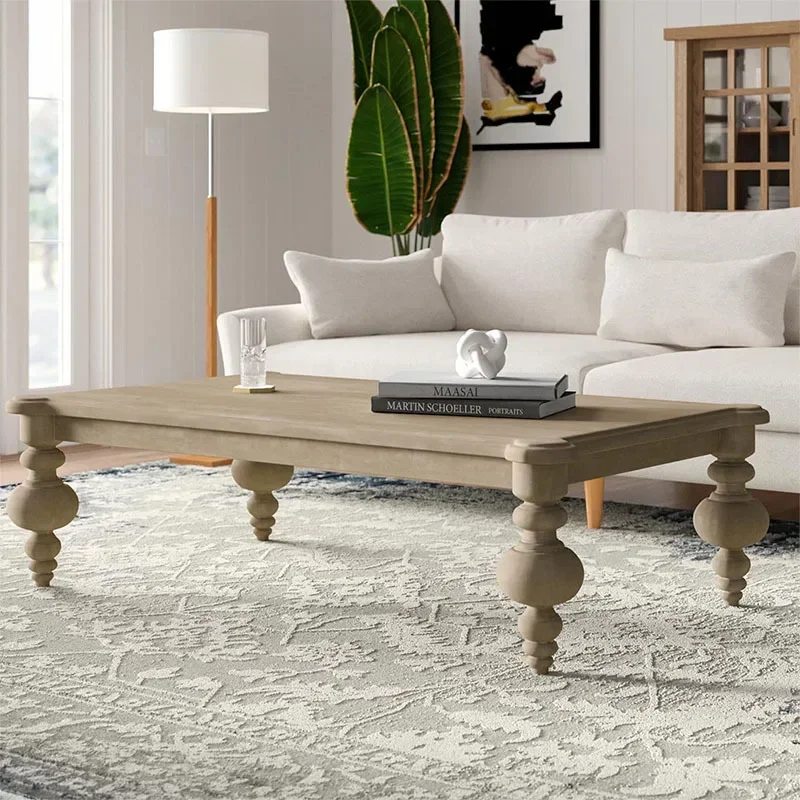 

yj5 American Country Style Solid Wood Weathered Gray Vintage Living Room Coffee Table Simple Rectangular Storage Tea Table