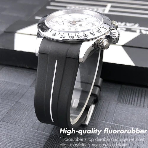 Imagen 2 del producto Bandas de reloj FKM de goma fluorada para Submariner Daytona Rolex GMT, accesorios de correa de reloj suave, extremo curvo, 19mm, 20mm