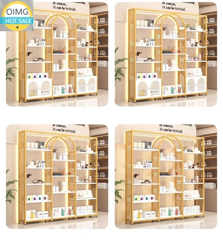 Modern Luxury Commercial Beauty Salon Display Shelf & Nail Skin Care Stand Spa Store Storage Rack Unfolded Metal Material