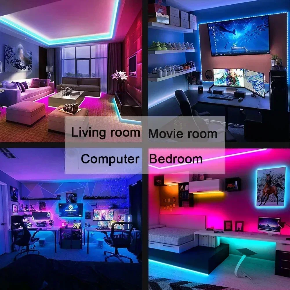 RGB LED Strip Light 1-30M USB 5V Flexible Ribbon Bluetooth APP Control Music Sync 24Key Remote for Home TV Backlight Decoration