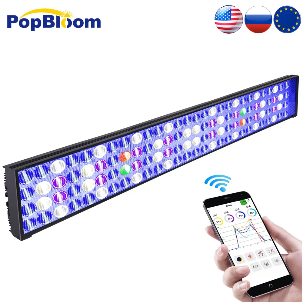 PopBloom WiFi Reef Aquarium Lamp, Full Spectrum Marine Aquarium light for 36