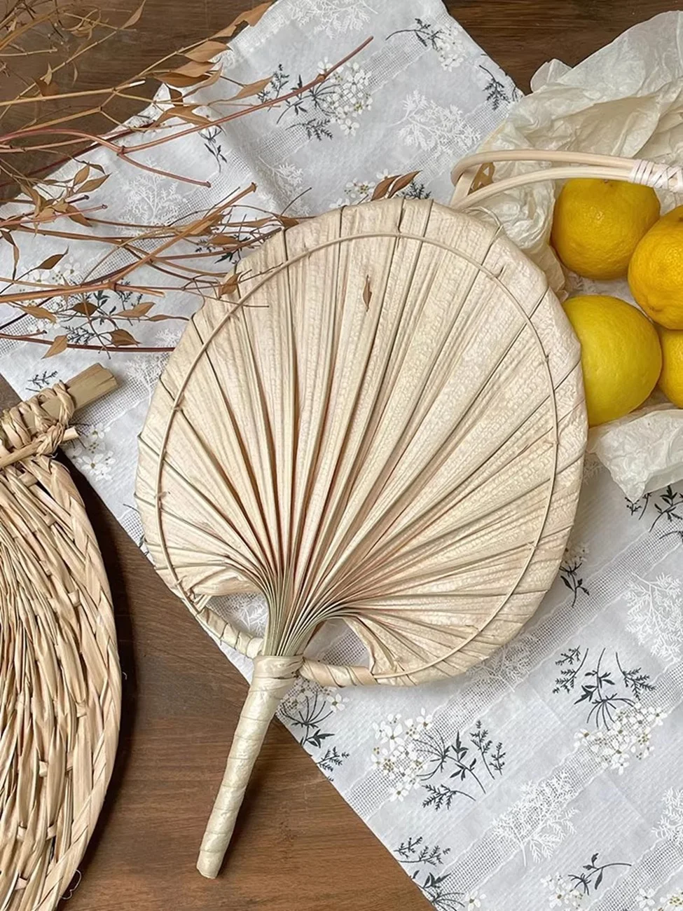 Large Antique Style Pu Fan Hand Woven Summer Vintage Banana Fan Cooling Mosquito Repellent Grass Woven Hand Cranked Fan
