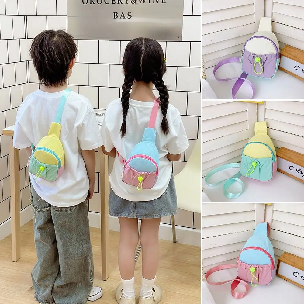 

Fashion Nylon Chest Bag Stitching Color Lightweight Crossbody Bag Shoulder Bag for Children Girls