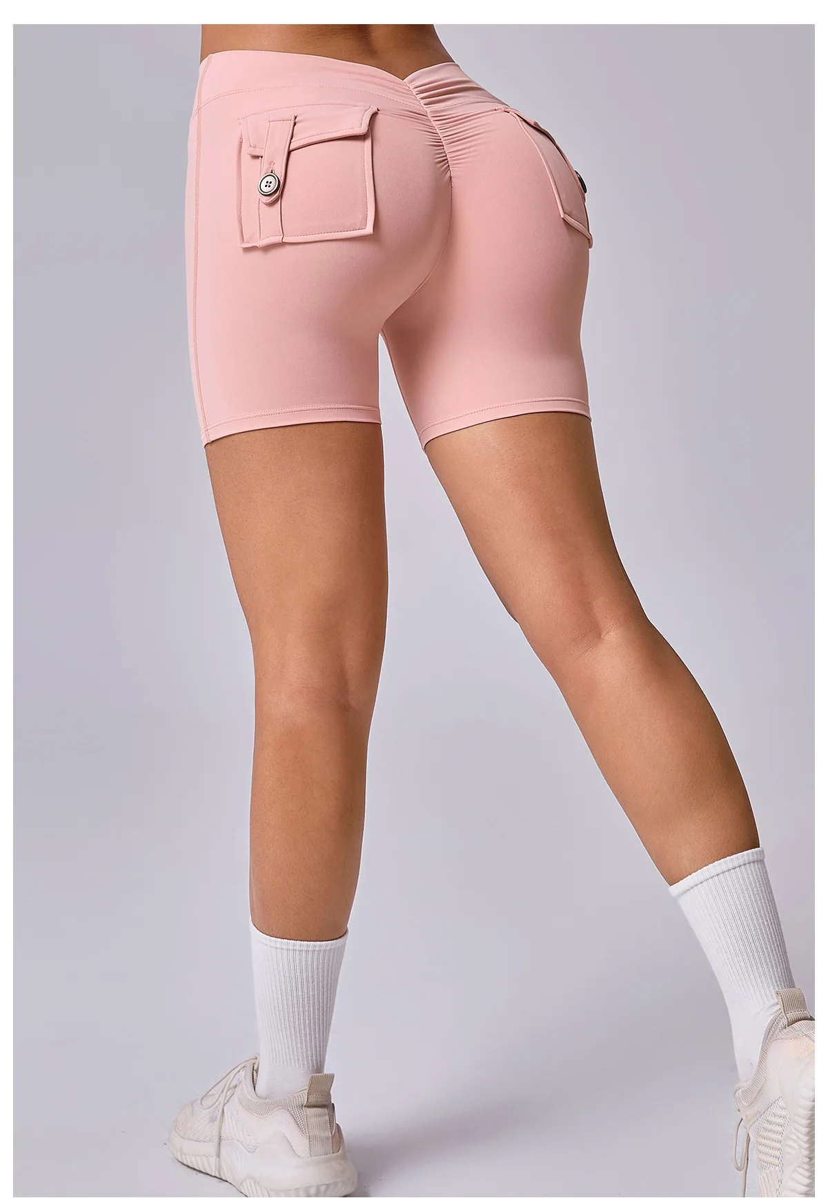 ヨーロッパとアメリカのリア V ツーリングポケットヨガリンクルスキニー尻ショーツサイクリング桃尻フィットネスショーツ