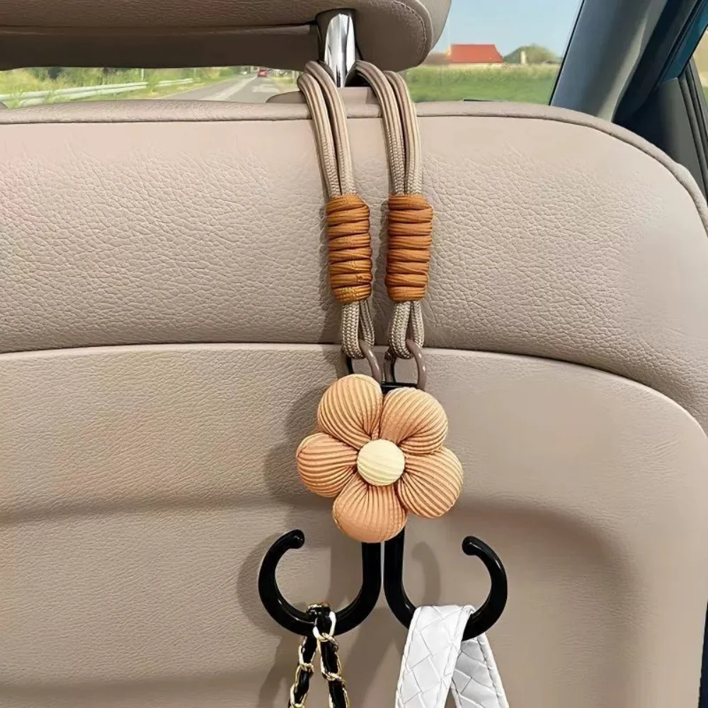 2Pcs/Set 2026 New Car Seat Rear Storage Hook Rustic Style Double Hook Rotatable Cartoon Flower Suitable for Most Cars and Rvs