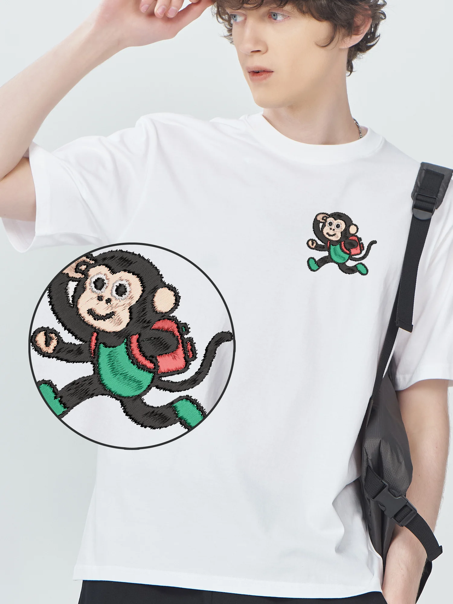Saco de transporte macaco bordado t camisas unisex verão clássico tshirt oversized solto ajuste funky bordado roupas ​