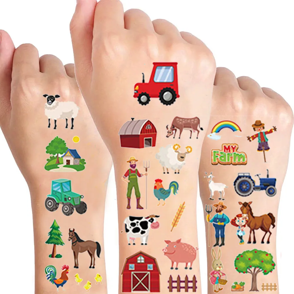 Cute Cartoon Farm Animals For Children Temporary Tattoo Sticker Farm Theme Birthday Party Decor Supplies Kids Favor Gifts