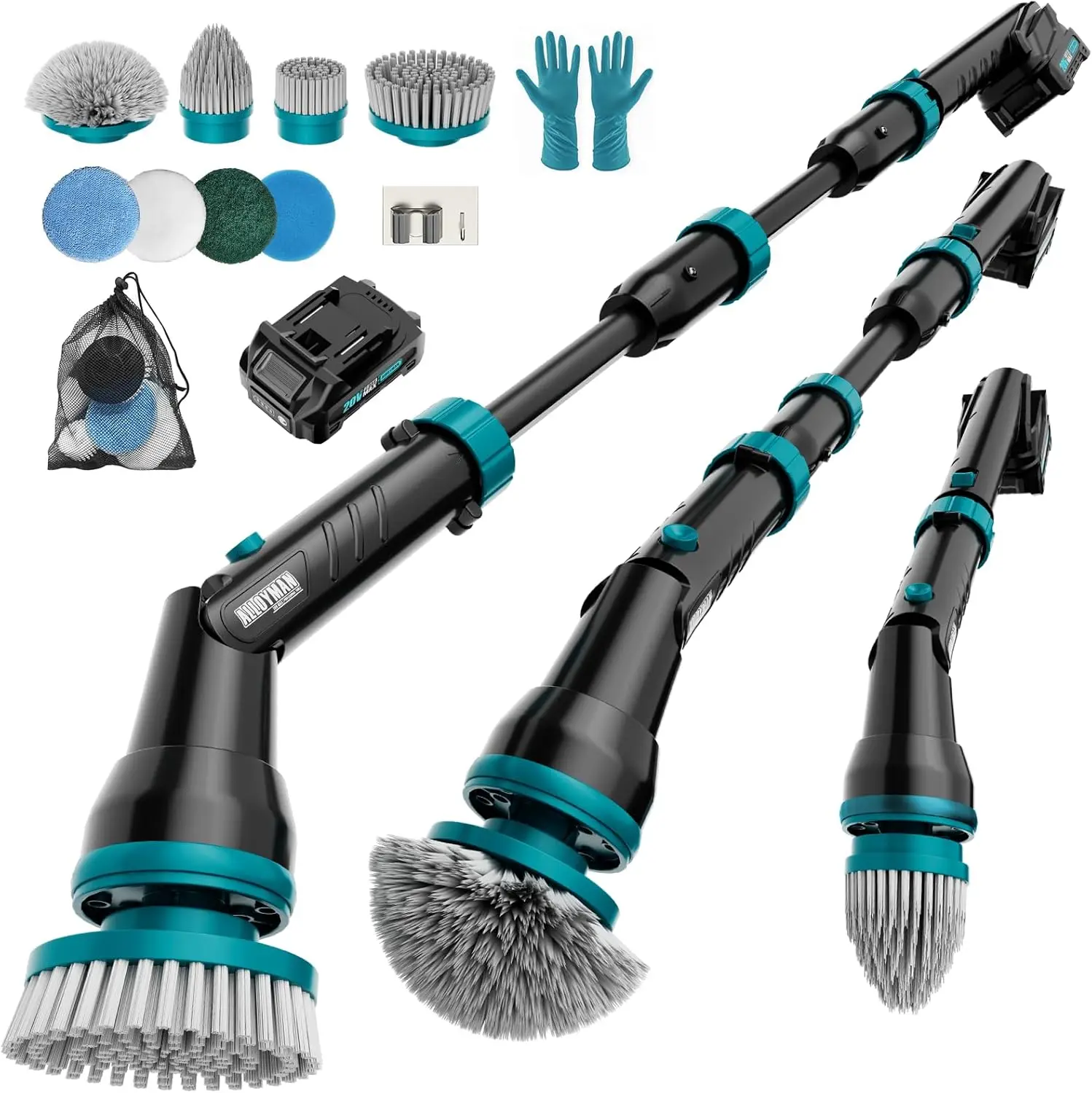 

1200RPM Electric Spin Scrubber, 20V Replaceable Battery, Shower CordlCleaning Brush, Power Scrubber