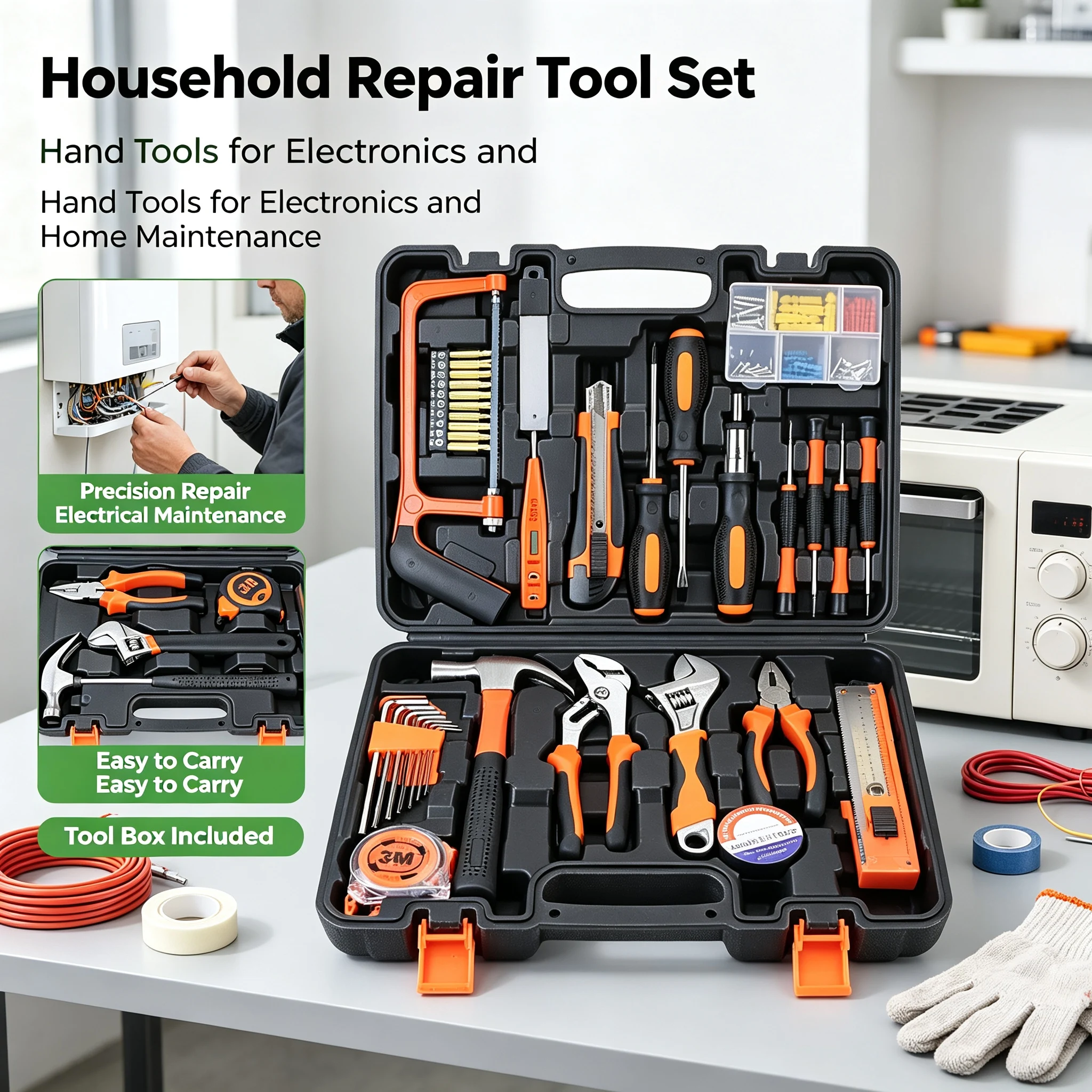 Household Hardware Hand Tool Kit Comprehensive Repair Tool Set Portable for Apartment Renovation Daily Handwork Task