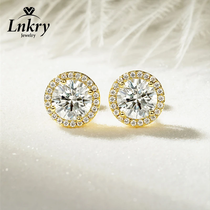 Lnkry GRA Certified 5mm/6.5mm Moissanite Halo Earrings for Women Girls Lab Diamond Stud Earring Accessories Jewelry