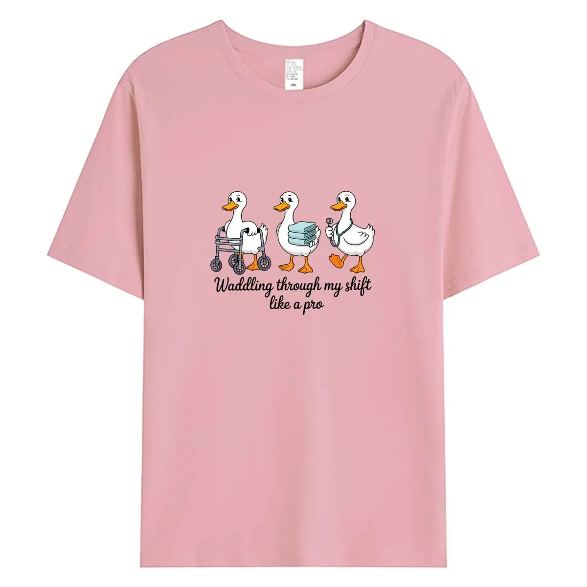 เสื้อยืดผู้หญิงผ้าฝ้าย 100% ลายกราฟิกพยาบาลห่านตลก เสื้อยืดโอเวอร์ไซส์แขนสั้นสำหรับฤดูร้อน เสื้อยืดผู้หญิง เสื้อผ้า