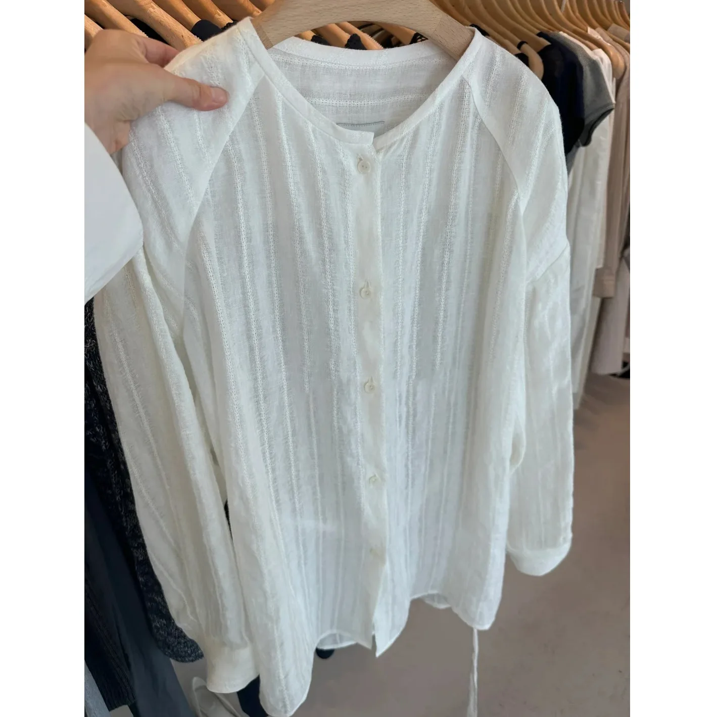 Ladies Loose Casual Shirt Summer New M0*@ Waist Slightly Transparent Linen Sun Shirt