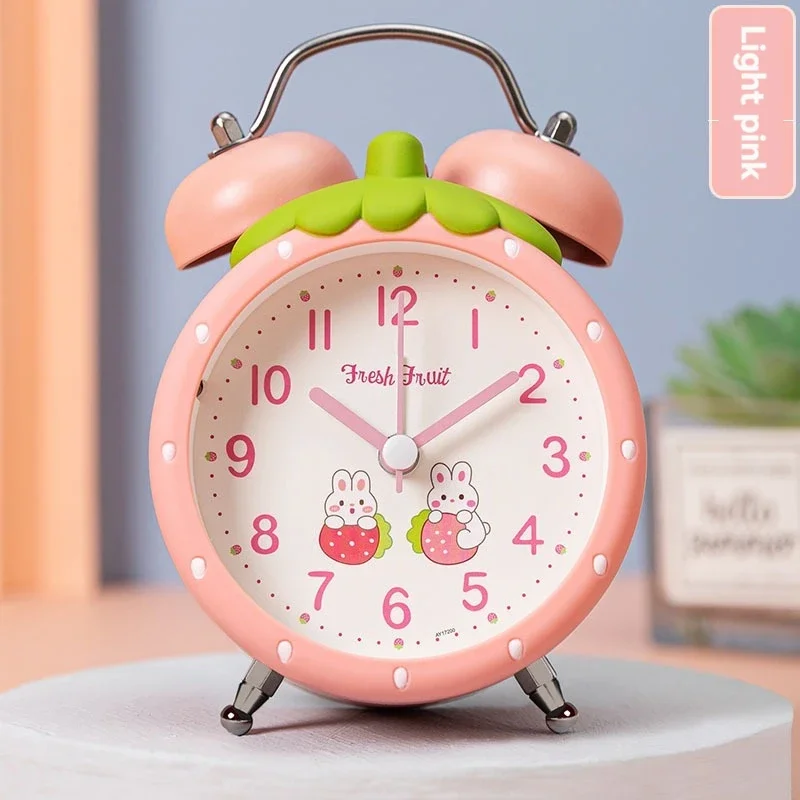 Strawberry Creative Big Bell  Sleepy Alarm Clock with Nightlight for Children and Students Bedside Clock Simple and Silent