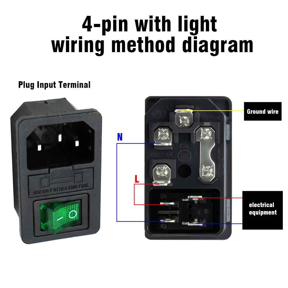 Dengan Sekring 10A! Red Rocker Switch Fused IEC320 C14 Inlet Power Socket Fuse Switch Connector Plug Connector Merah Hijau Biru Hitam