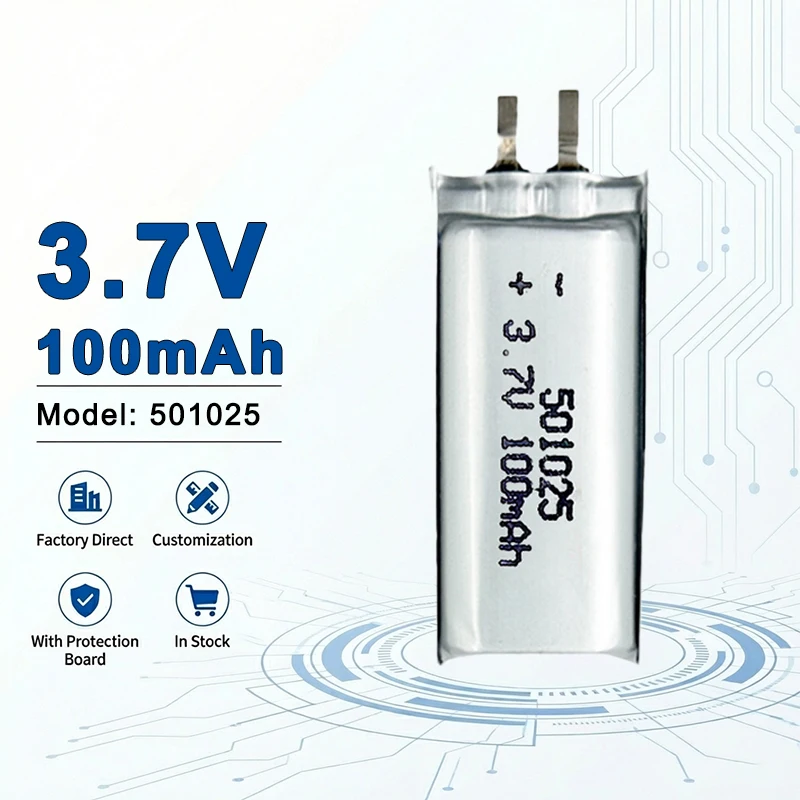 

501025 3.7V 100mAh High Safety Lithium Polymer Battery for Compact Electronics and Lightweight Digital Gadgets 501220 501225
