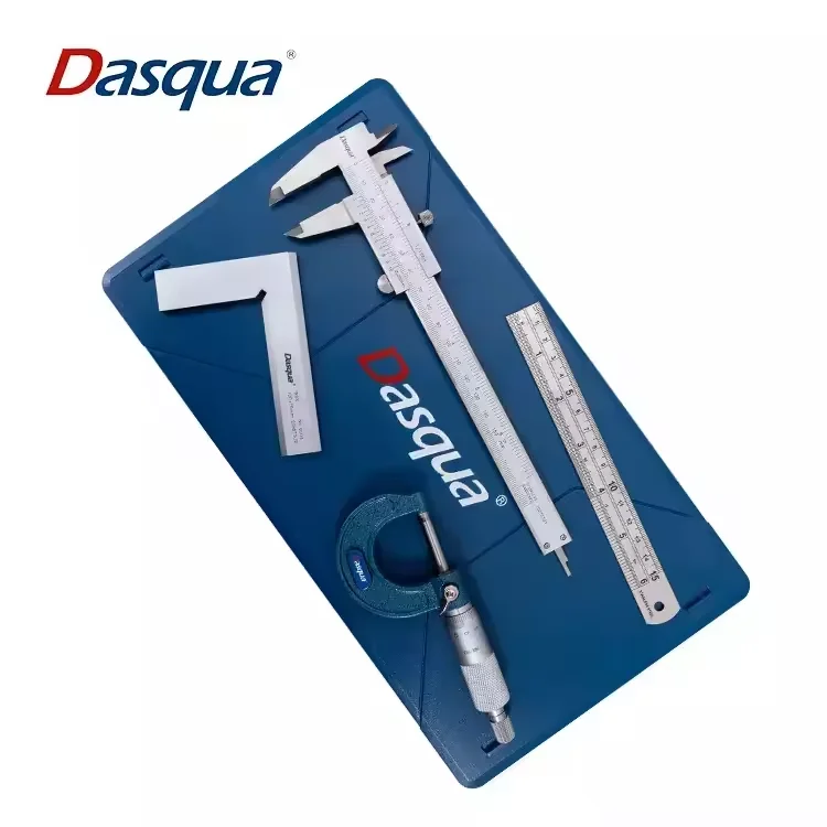 4pcs Measuring Set 150mm Steel Ruler 90 Right Angle Ruler 0-1 Inch Outside Micrometer 6 Inch Electronic Caliper