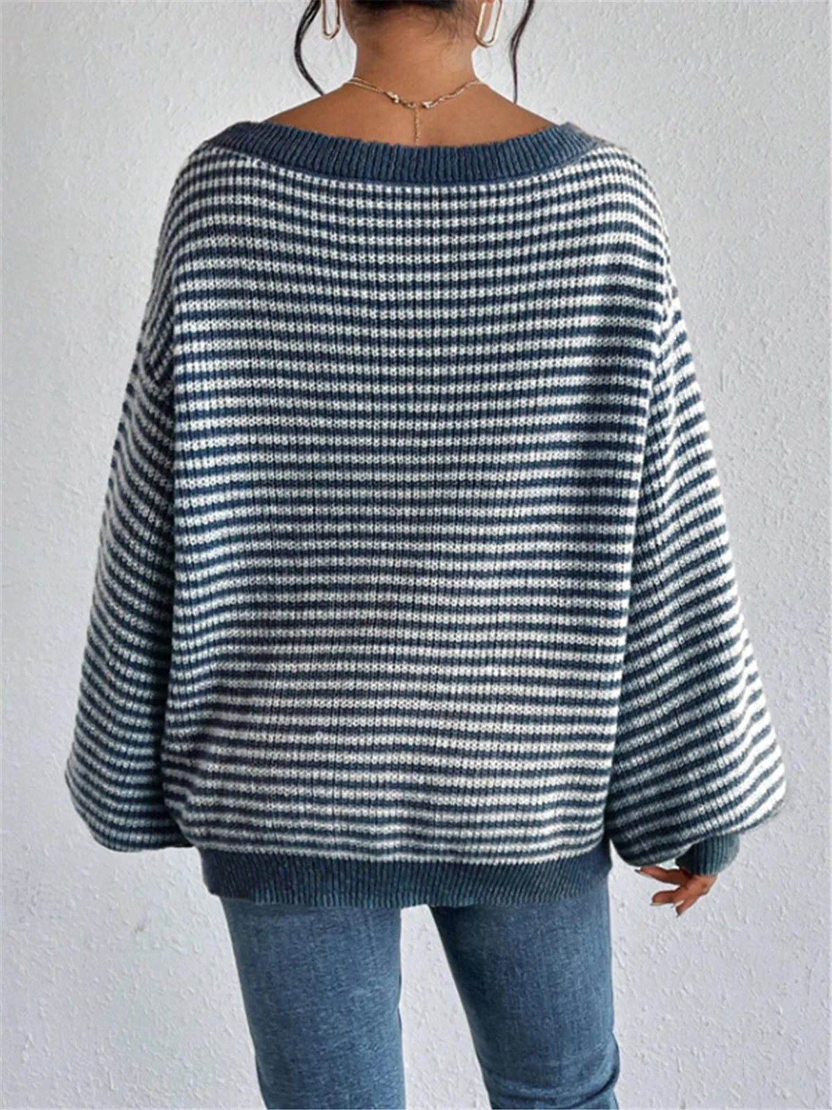 Long Sleeve Top Knitted Korean Fashion Fall Striped Pattern Sweaters Vintage Clothes Off Shoulder Tops Sexy Pullovers Knitwear