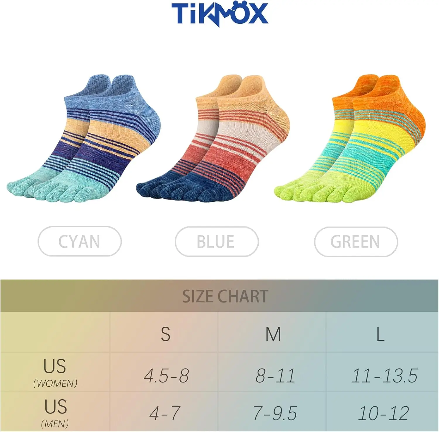 Toe Socks Cotton Athletic Running Five Finger Ankle Socks, Arch Suppor(3 Pairs)