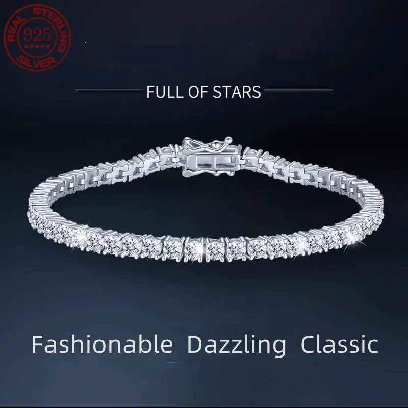 

Factory Price D VVS1 Moissanite Tennis Bracelet Full Diamond GRA 925 Silver Plated 18k Fashion Personality Exquisite Jewelry