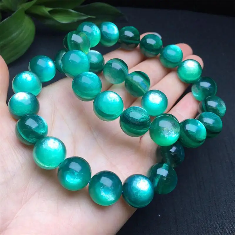 12MM Natural Green Lepidolite Bracelet Crystal Healing Stone Stretch Polychrome Gemstone For Women Birthday Present 1pcs