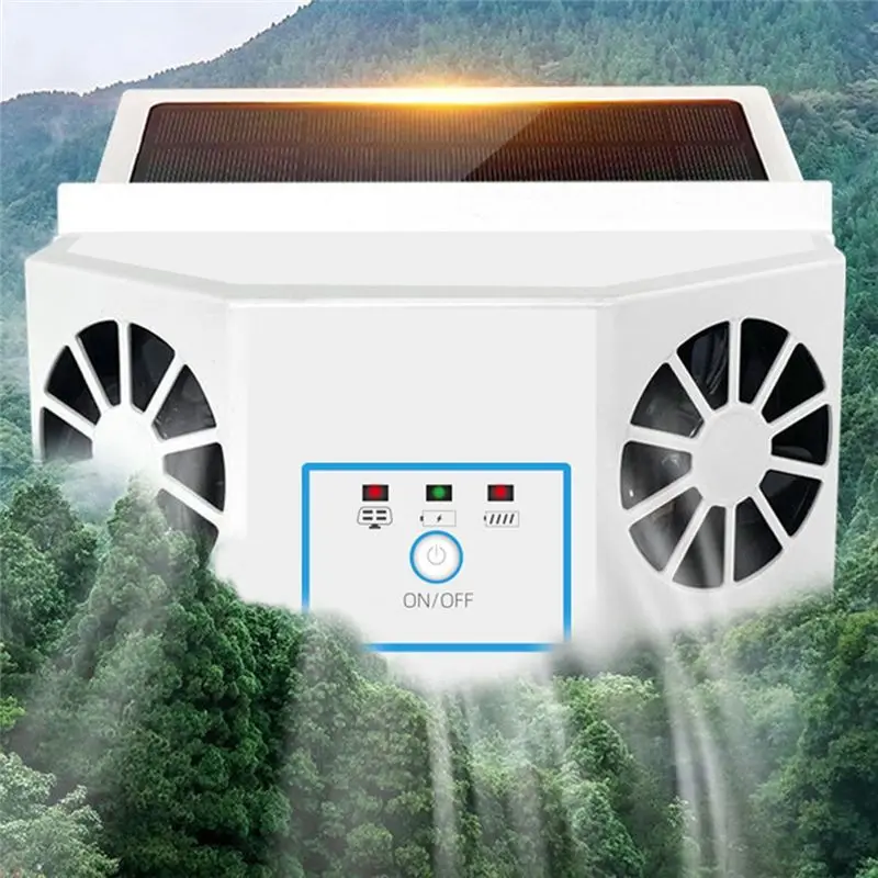 AEF2-Solar Car Fan Exhaust Fan Air Circulation Cooling And Heat Dissipation High Wind Power 2 Head Ventilation Fan
