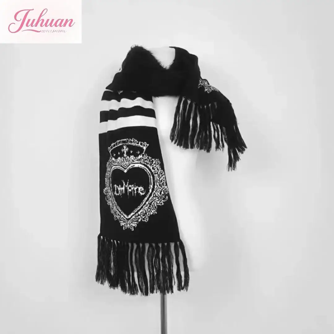 

Japanese Light Subculture Y2k Warm Big Scarf Women's Dark Goth Style Lolita Love Cartoon Wool Mink Velvet Scarf Personality Girl