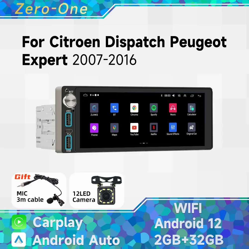 

Carplay Autoradio 1Din Radio Android Car Multimedia for Citroen Dispatch Peugeot Expert 2007-2016 Stereo HeadUnit GPS Navigation