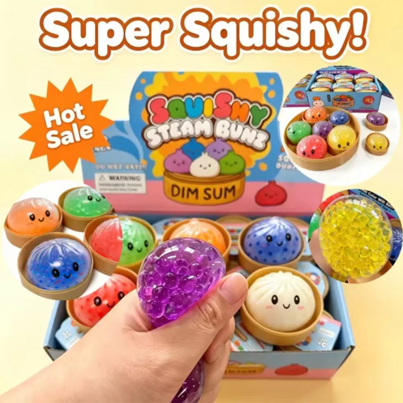Hot Glitter Dumpling Squishy Maltose Series with Box Dumplings Sensory Squeeze Toy for Stress Relief Random Color