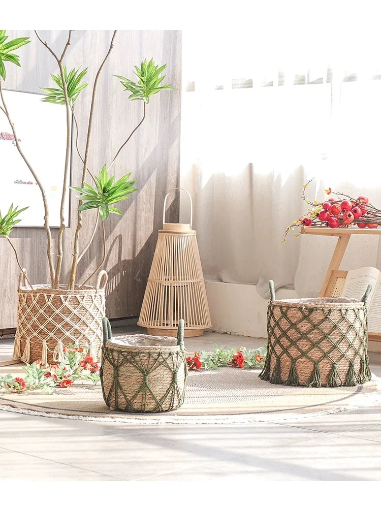 High Quality Wicker Basket For Planter Natural Flower Pot Bamboo Seagrass Woven Storage Baskets Toy Holders Home Garden Deco view 5