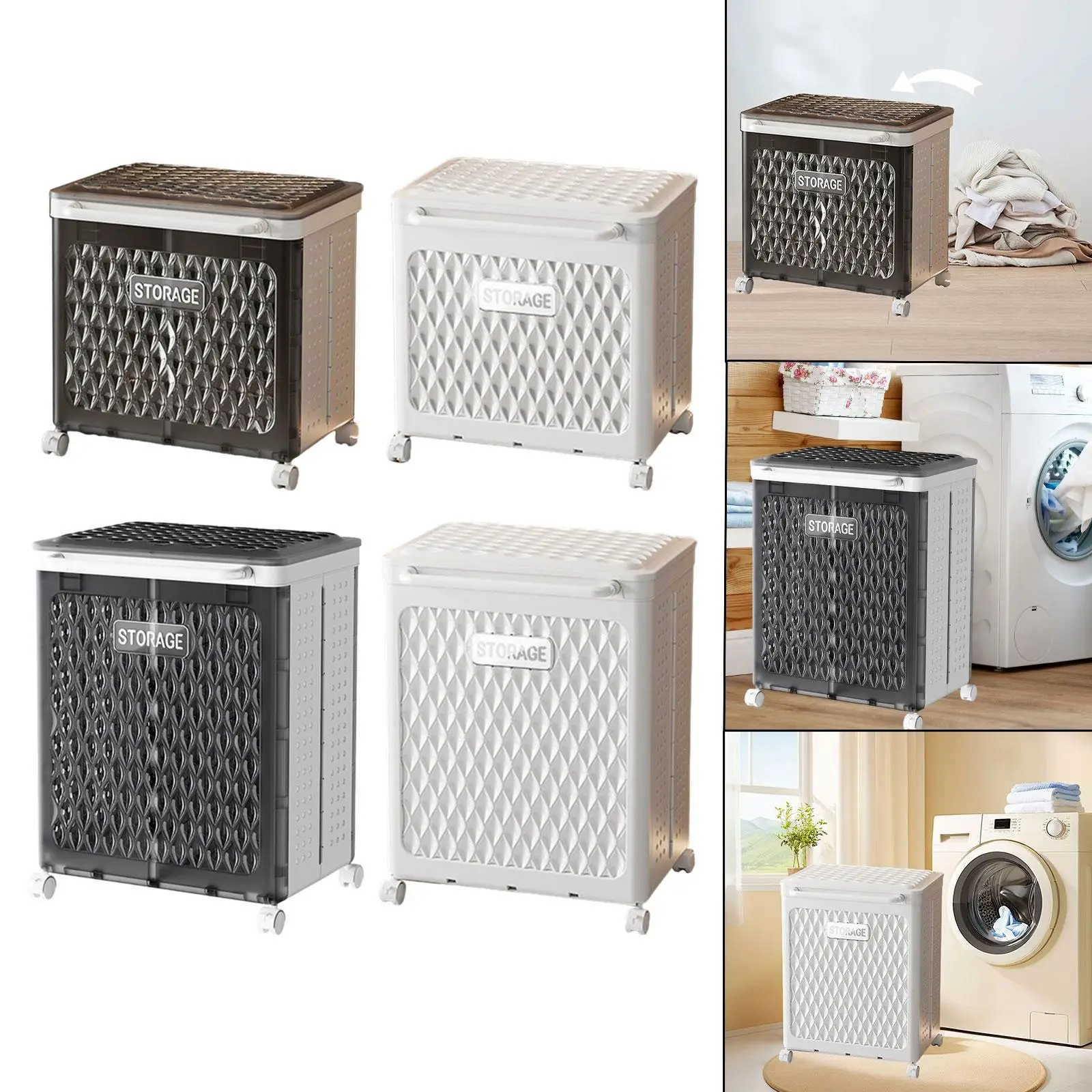 

Корзина для белья большой емкости с ручками, легкая корзина для белья на колесиках для спальни, кухни, прачечной, кемпинга, общежития