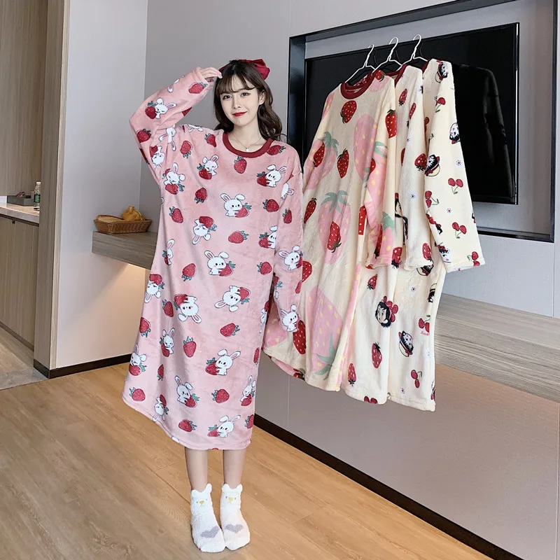 Maternity Winter Thickened Warm Pajamas Coral Velvet Robe Monthly Wearable Pregnant Women Clothing Cute Large Size Long-Sleeved