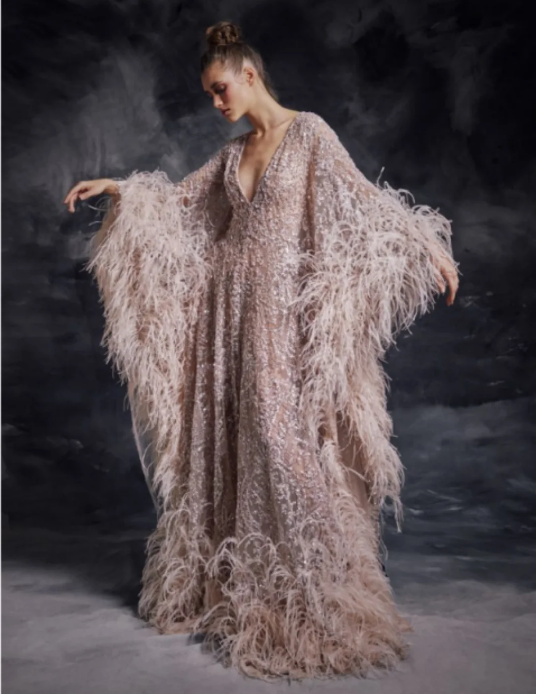 

Великолепная одежда для сна, женская одежда для беременных с v-образным вырезом, перьями и блестками, длинными рукавами, на шнуровке, свадебный халат, ночная рубашка по индивидуальному заказу, пижамы