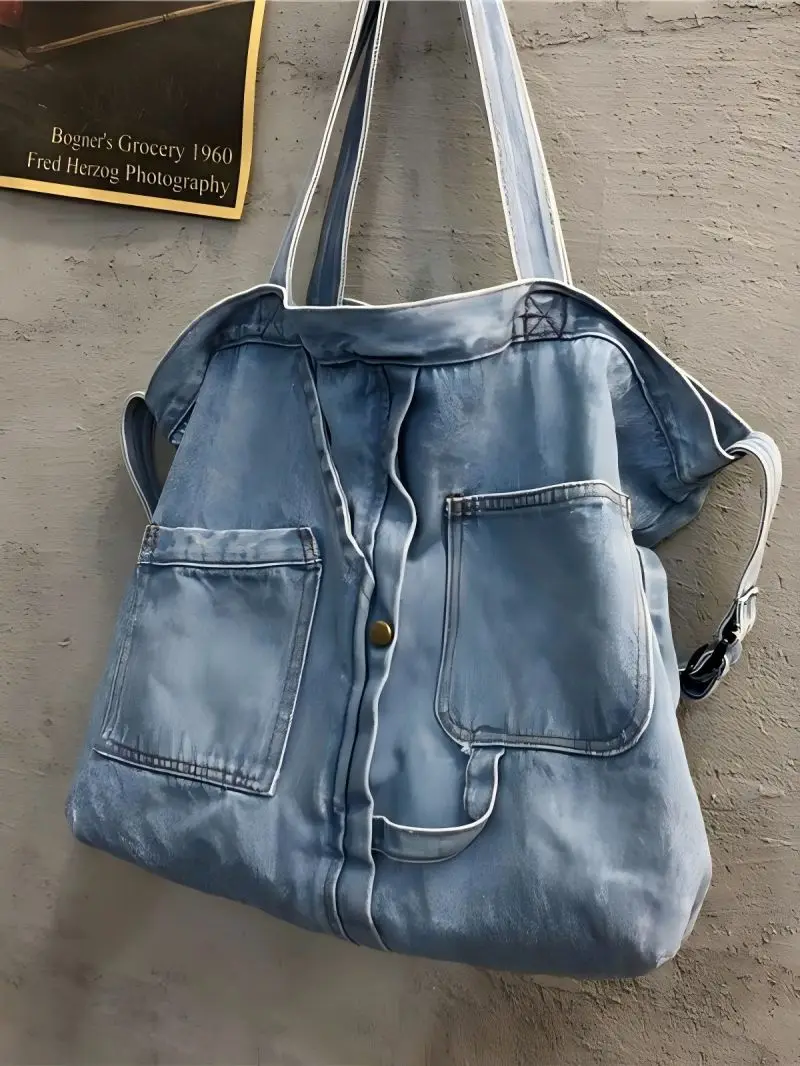 CGCBAG-Bolsos de mensajero de lona de mezclilla para mujer, bolso de mano de gran capacidad, bolso de hombro femenino sólido Simple, bolsos de compras