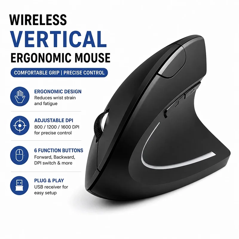 Rechargeable Vertical Gaming Mouse For MacBook Tablet Notebook Home Desktop Mouse Gear Comfort Grip Long Time Work For Office