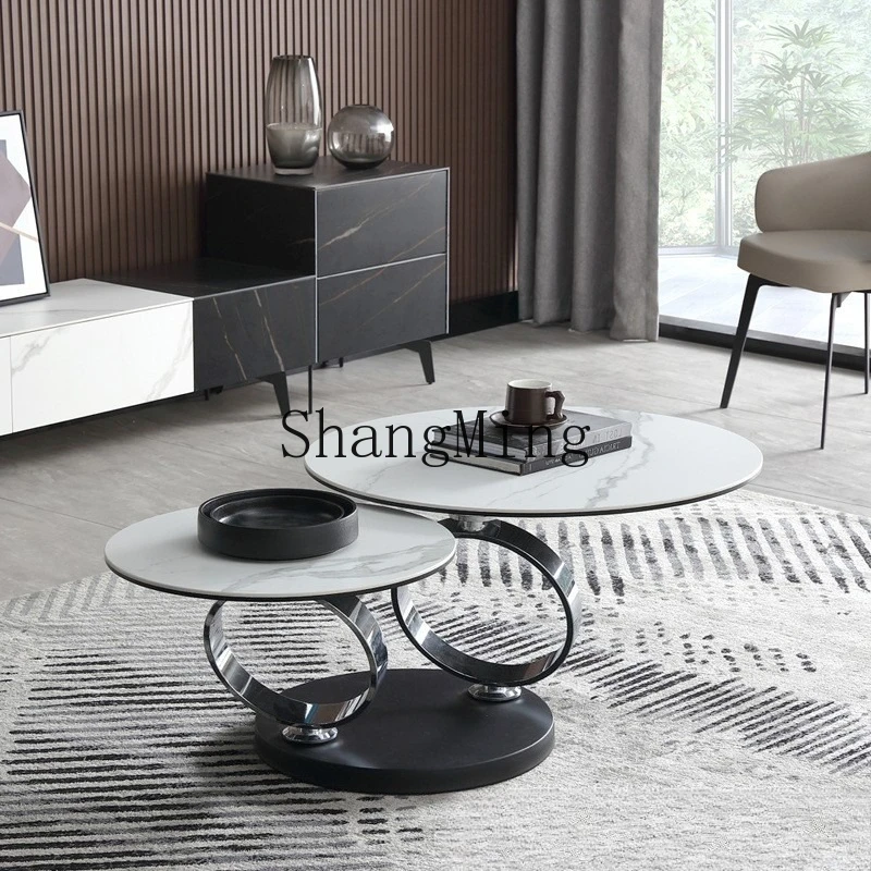 

FG natural rock slab rotating coffee table small apartment modern living room household telescopic round tea table