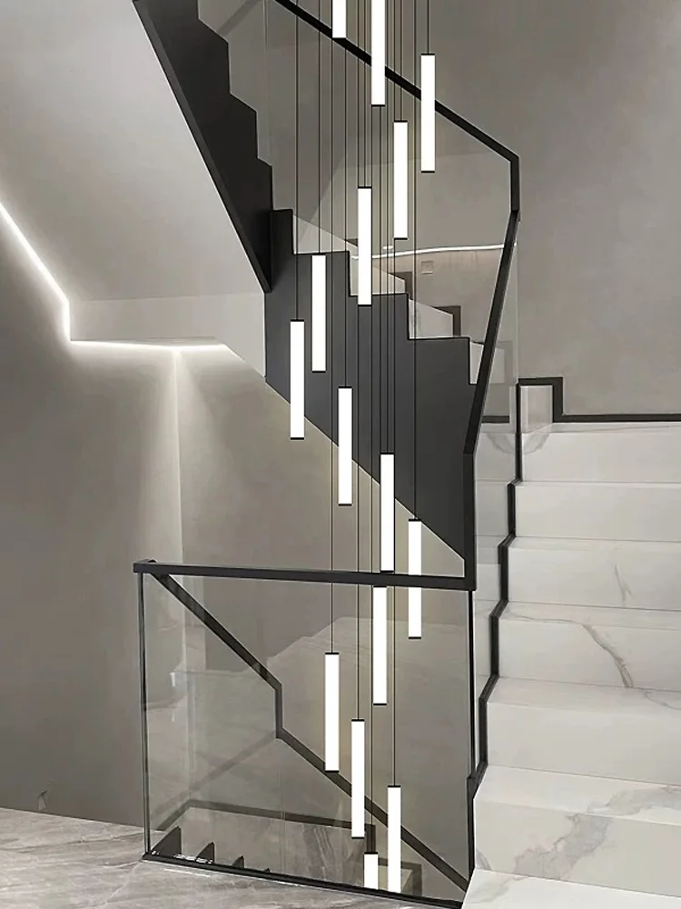 

Staircase hanging lamp, gold/white aluminium lamp body lustre, ceiling pendant lamp Hotel, villa hall lighting