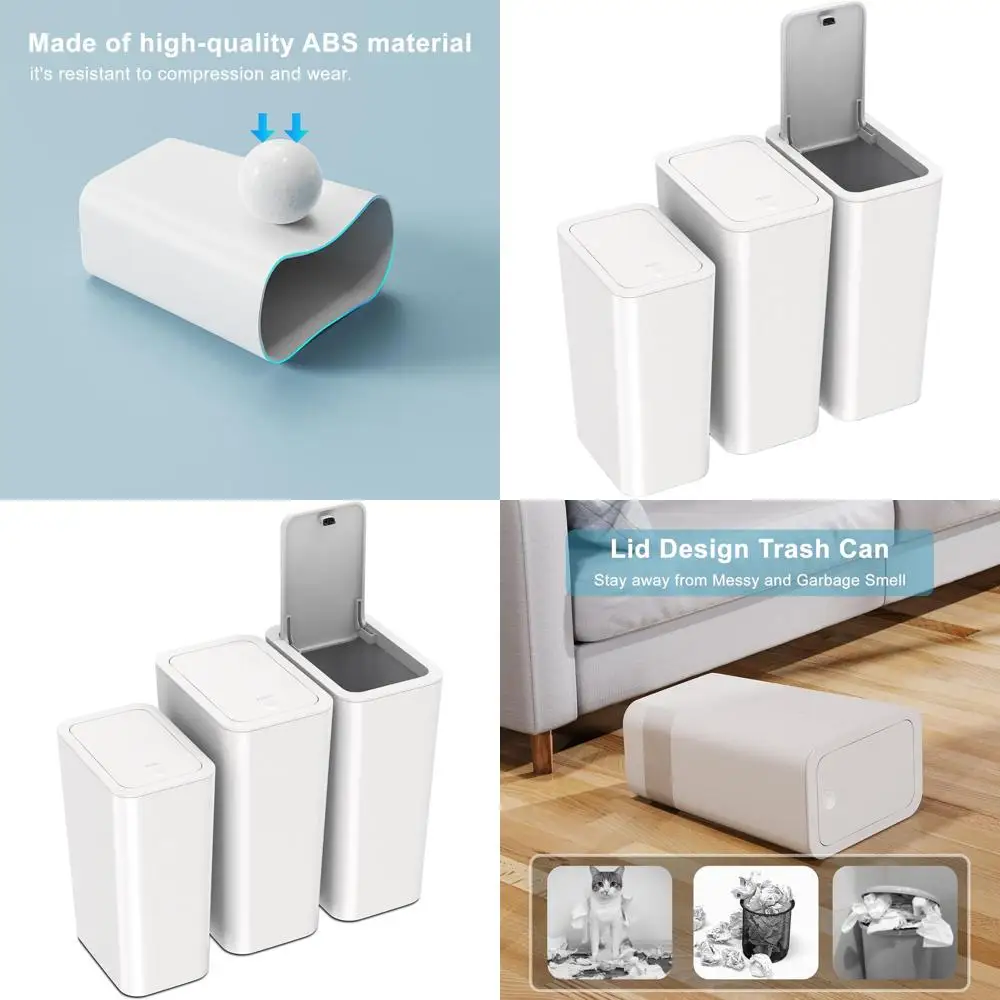 

Triple Set Trash Cans: 2x 4 Gallon & 1x 2.6 Gallon, Pop-Up Lid, Ideal for Home, Office, College (Off-White)