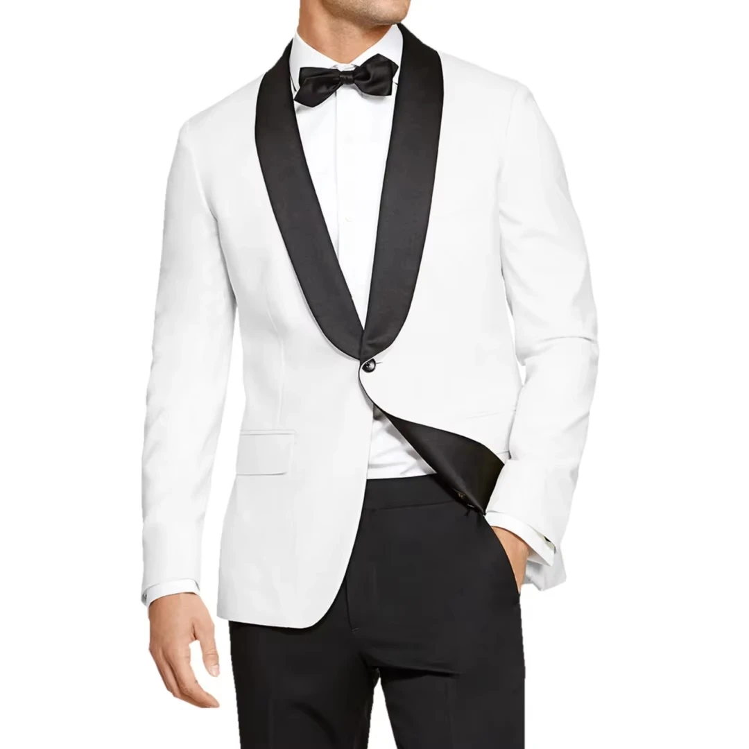 

Men Suit 1 Piece White With Black Lapel Single Button For Wedding Banquet Birthday Party Prom Business Work Jacket