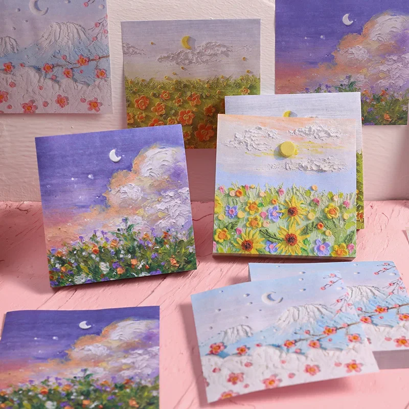 Landscape Oil Paintings Memo Pad Sticky Notes Memo Notebook Stationery School Supplies Kawaii Stationery